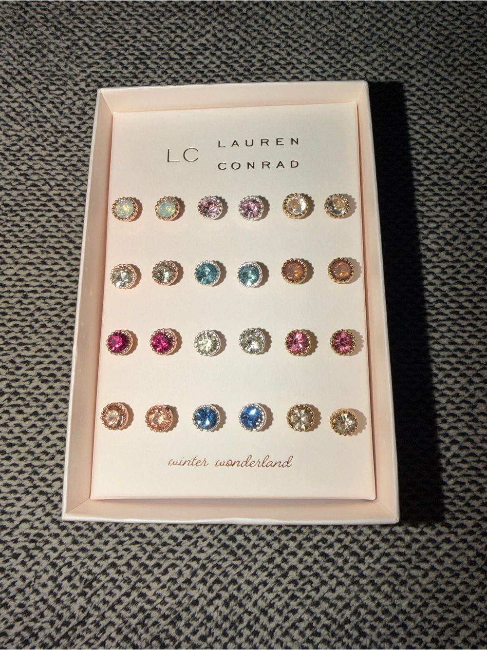 Lauren Conrad LC Winter Wonderland 12 Pair Rhinestone Stud Earrings Gift Set NIB